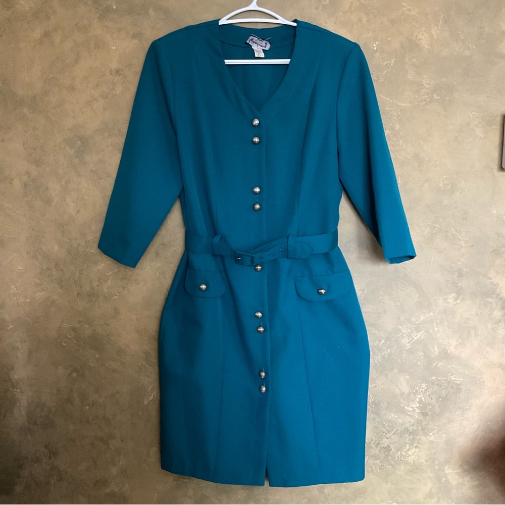 Vintage 80s Whirlaway Frocks Teal Button Down Dress